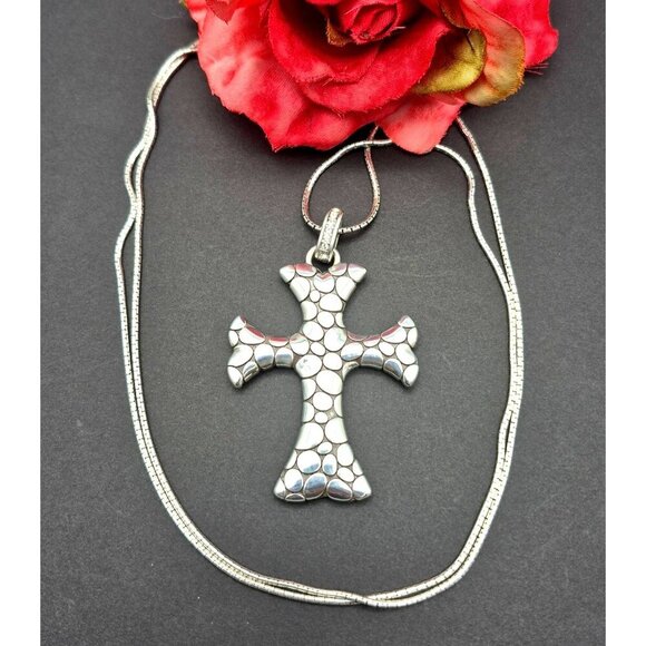 Brighton Large "Faith Rocks" Cross Pendant Necklace Reversible Rock Pattern - Picture 2 of 9